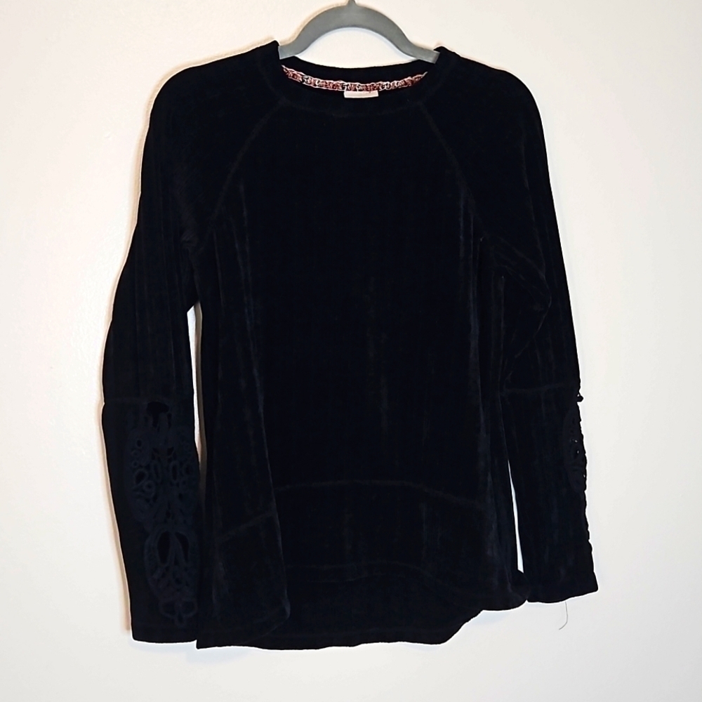 🎯 Knox Rose Black Velour Ribbed Sweater Scoop Neck Small